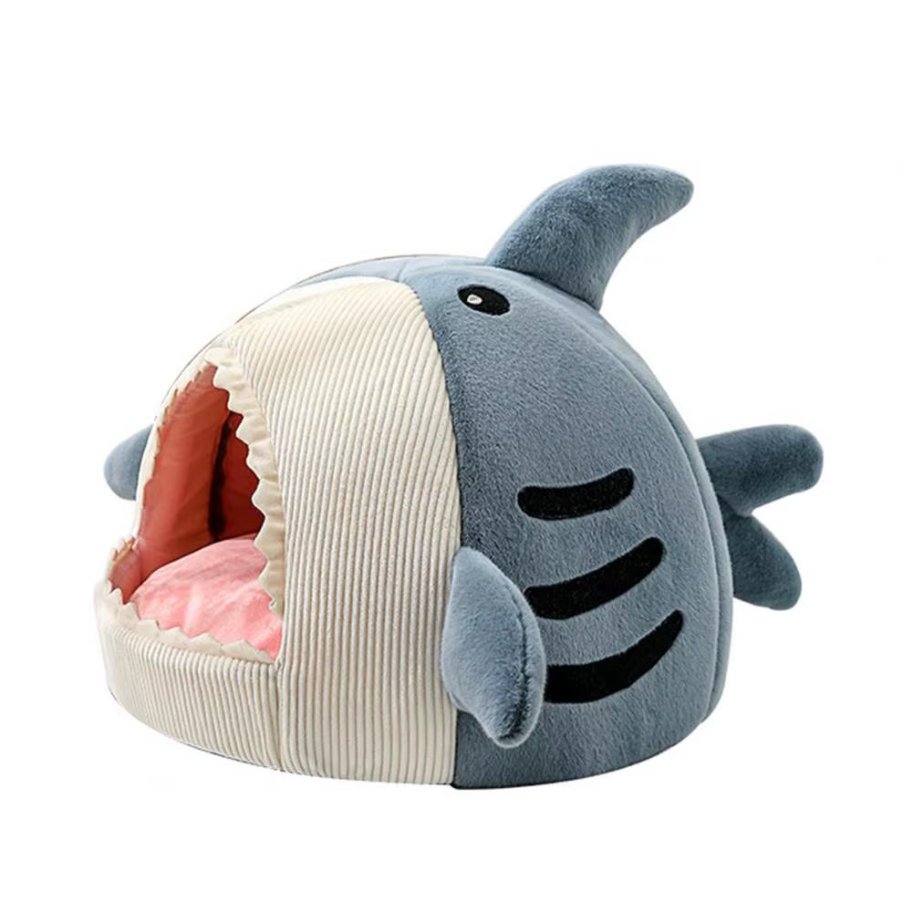 Luxury Plush Shark Pet Bed โ Cozy Cave for Cats & Small Dogs
