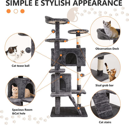 All-in-One Cat Tree: Perches, Condos, Scratching Posts & Toys
