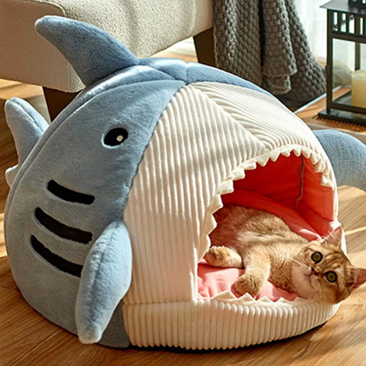 Luxury Plush Shark Pet Bed – Cozy Cave for Cats & Small Dogs