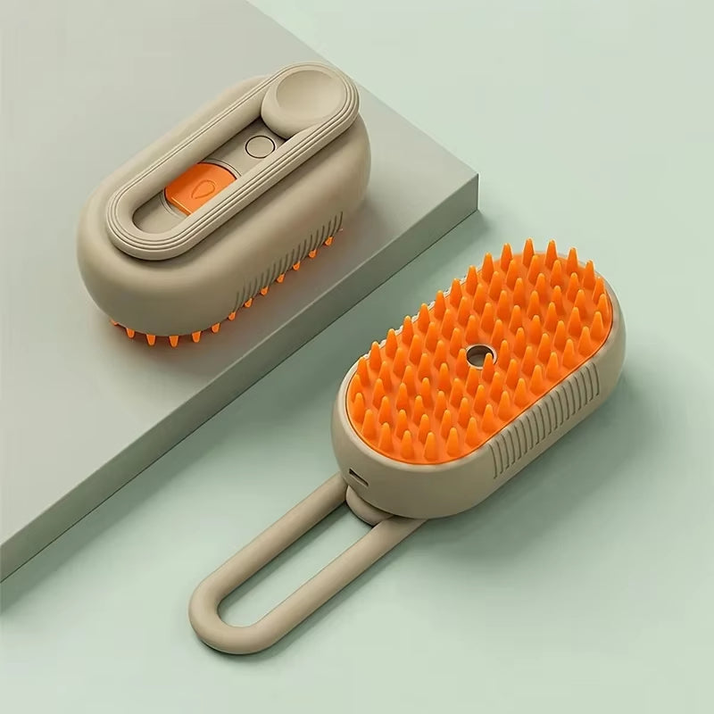 Electric Pet Steam Brush – 3-in-1 Grooming, Massaging & De-Shedding Tool