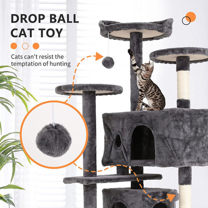 All-in-One Cat Tree: Perches, Condos, Scratching Posts & Toys