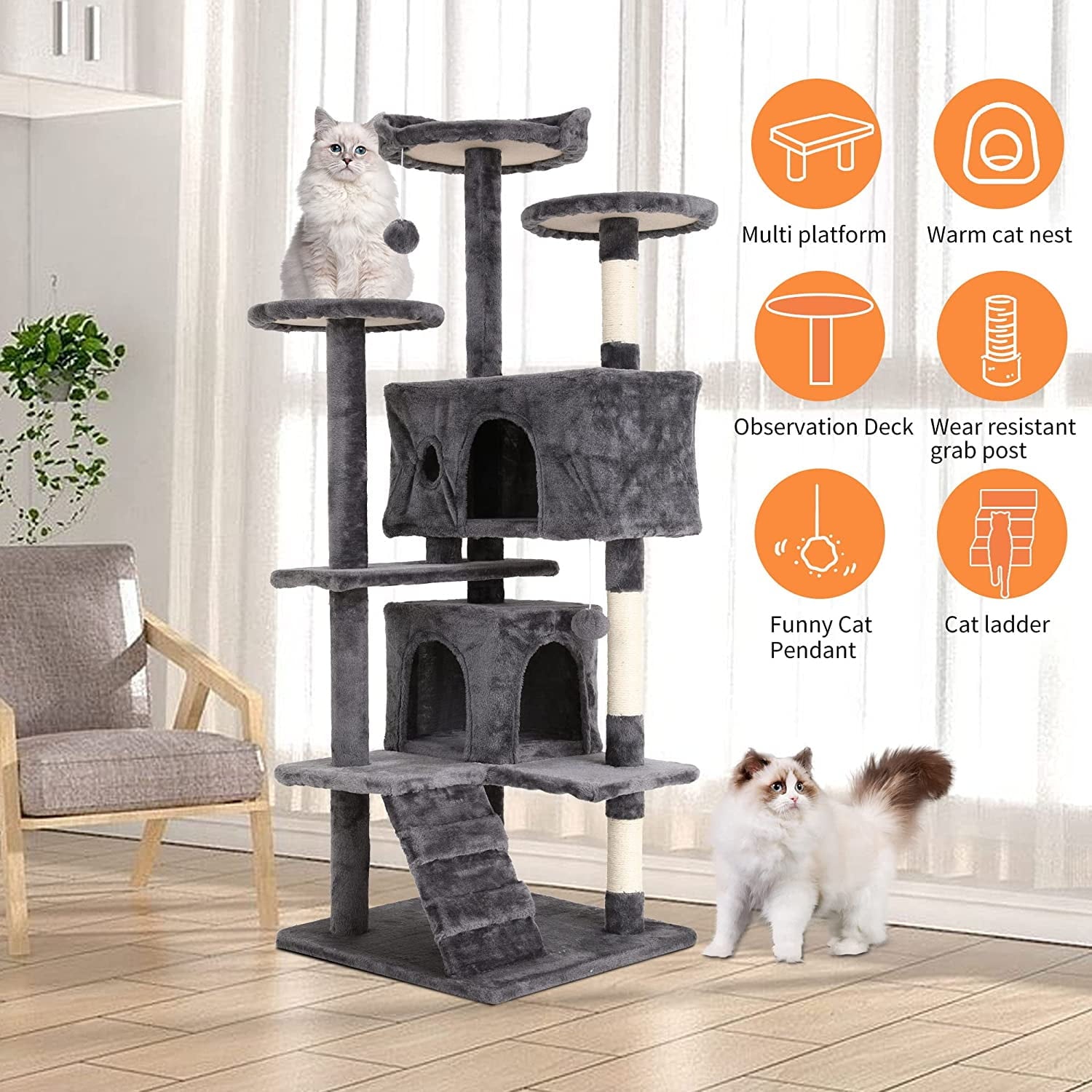 All-in-One Cat Tree: Perches, Condos, Scratching Posts & Toys