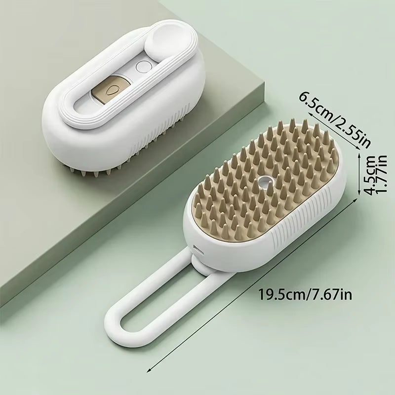 Electric Pet Steam Brush – 3-in-1 Grooming, Massaging & De-Shedding Tool