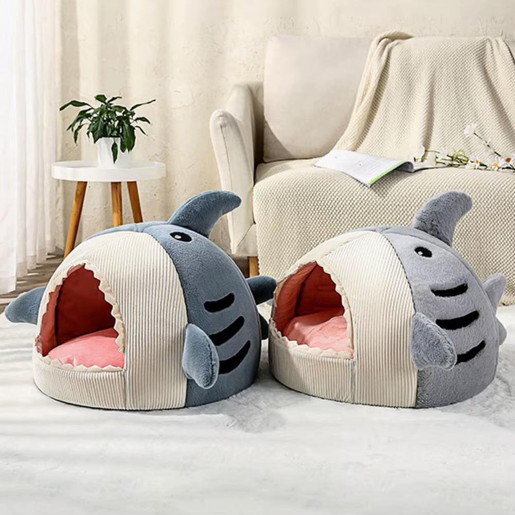 Luxury Plush Shark Pet Bed – Cozy Cave for Cats & Small Dogs