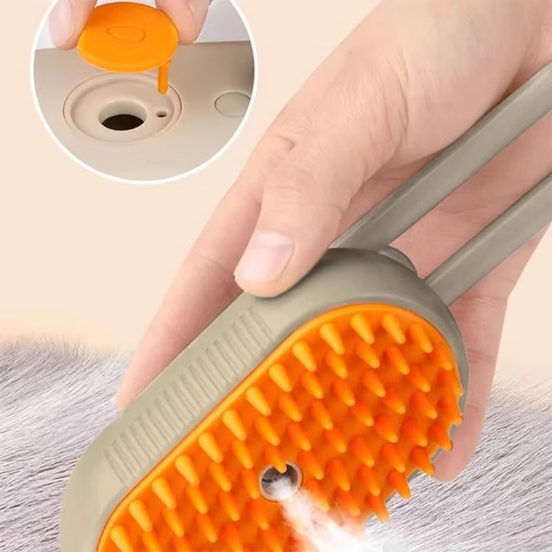 Electric Pet Steam Brush – 3-in-1 Grooming, Massaging & De-Shedding Tool