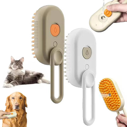 Electric Pet Steam Brush – 3-in-1 Grooming, Massaging & De-Shedding Tool